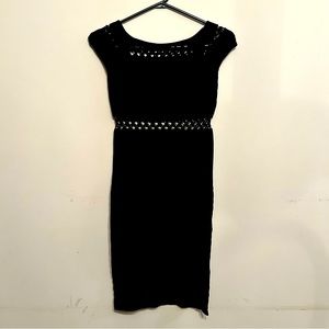 Black bodycon pencil perforated bandeau fitted dress